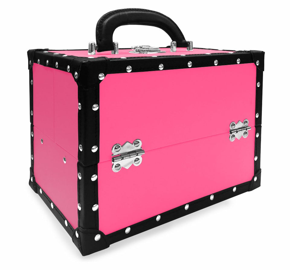 BR Carry All Trunk Train Case with Makeup and Reusable Case Makeup Gift Set (Pink)