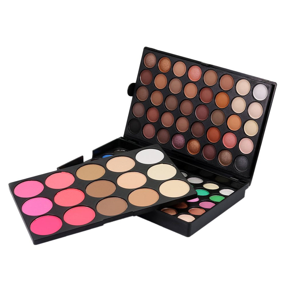 MagiDeal Favorable Gama de Colores Mate de Fundación Blusher Sombreador de Ojos Reflejo de Maquillaje + 10 Piezas Cepillos Cara Contorno de Labios Sombra de Ojos + Soplo de Polvo