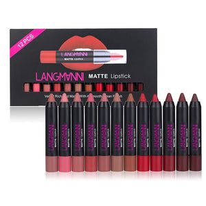 Becoler 12PCS Matte Velvet Lipsticks Impermeable Pluma Hidratante Larga duración Brillo de Labios Maquillaje de Pluma