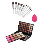 MagiDeal Favorable Gama de Colores Mate de Fundación Blusher Sombreador de Ojos Reflejo de Maquillaje + 10 Piezas Cepillos Cara Contorno de Labios Sombra de Ojos + Soplo de Polvo