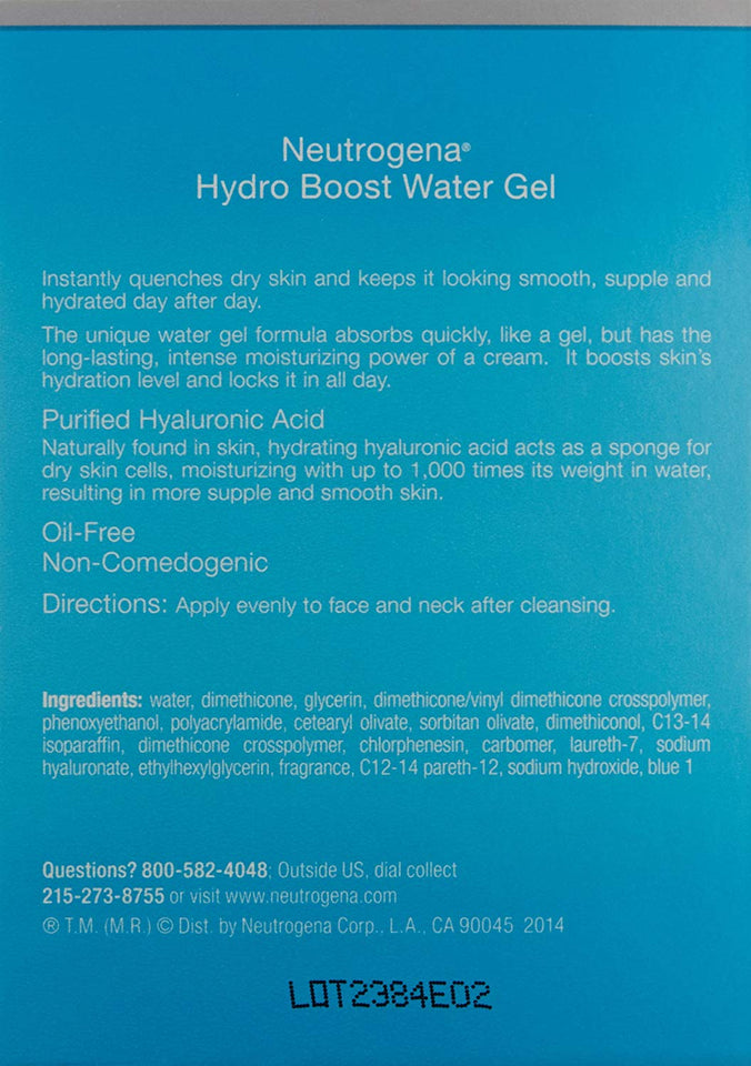 Neutrogena Hydro Boost Hyaluronic Acid Hydrating Water Face Gel Moisturizer for Dry Skin, 1.7 fl. oz